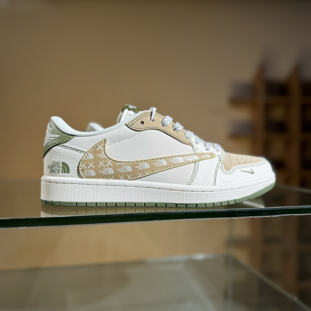 280 Travis Scott x Fragment Design x Air Jordan 1 Low SP AJ1 乔1 北面联名 印字米白卡其绿 低帮文化休闲板鞋 QW5088-204