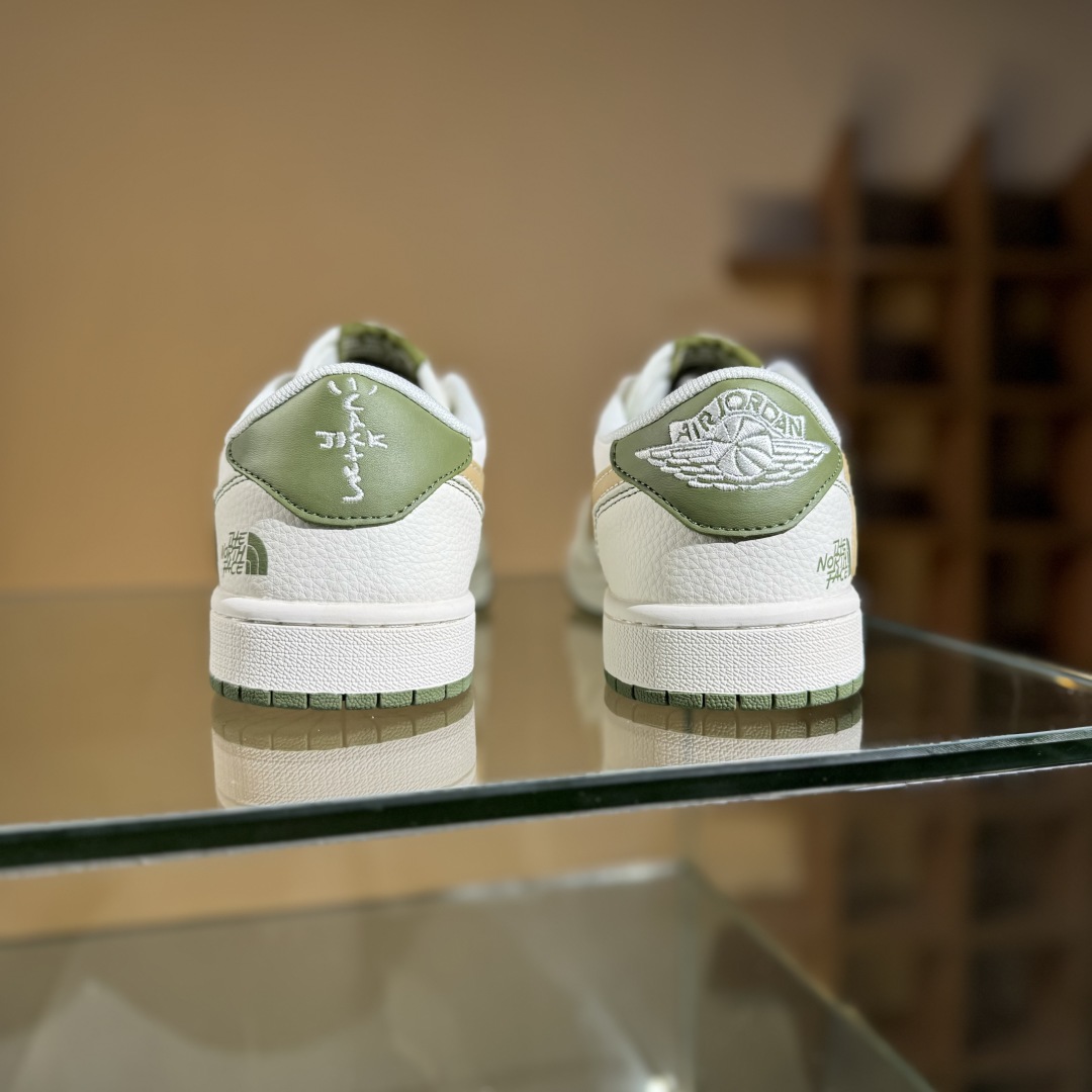 280 Travis Scott x Fragment Design x Air Jordan 1 Low SP AJ1 乔1 北面联名 印字米白卡其绿 低帮文化休闲板鞋 QW5088-204