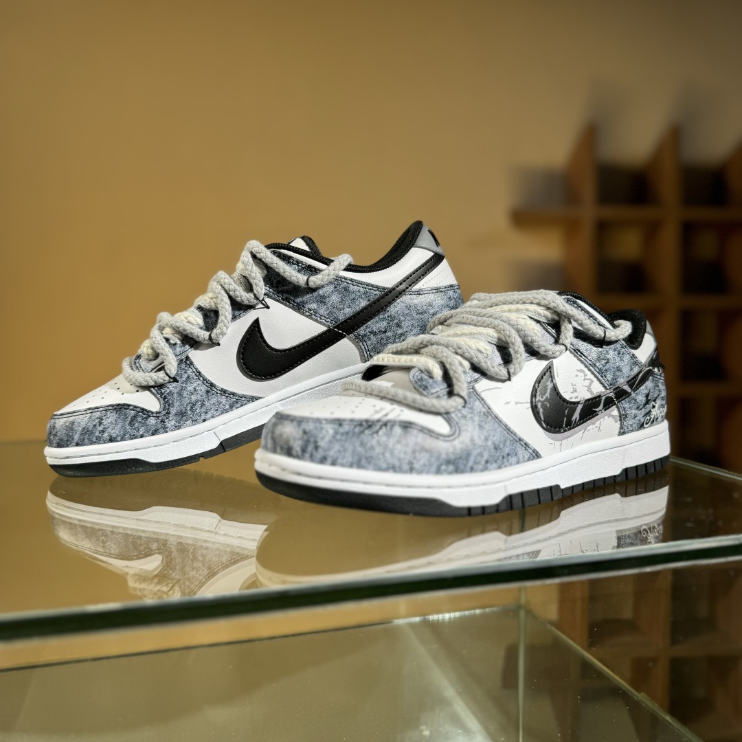280 Nike SB Dunk Low 熊猫恶作剧-滑行轨迹 绑带 低帮休闲板鞋 DD1391-100