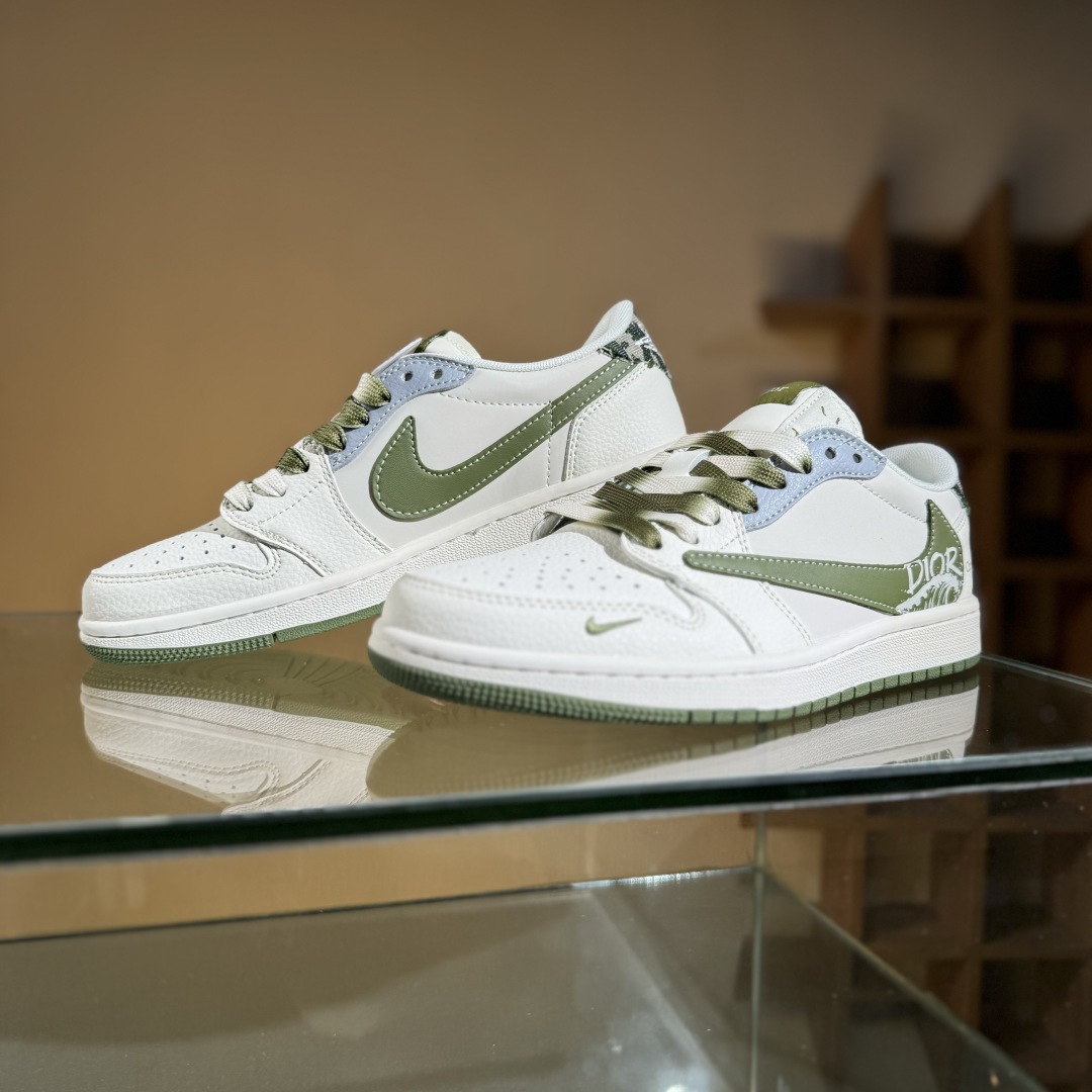 280 Travis Scott x Fragment Design x Air Jordan 1 Low SP AJ1 乔1 迪奥联名 米灰绿 低帮文化休闲板鞋 QW5088-203
