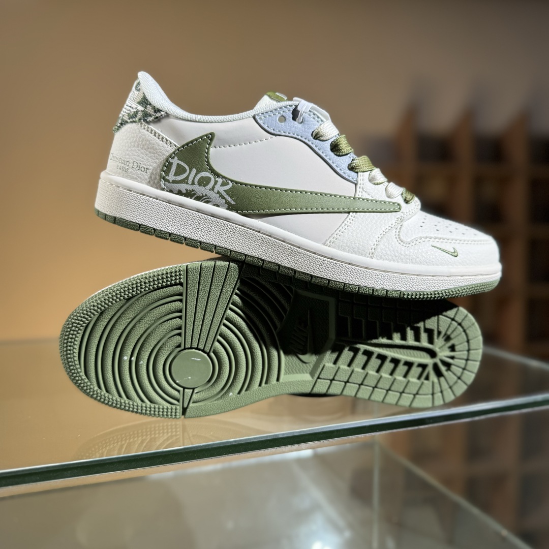 280 Travis Scott x Fragment Design x Air Jordan 1 Low SP AJ1 乔1 迪奥联名 米灰绿 低帮文化休闲板鞋 QW5088-203