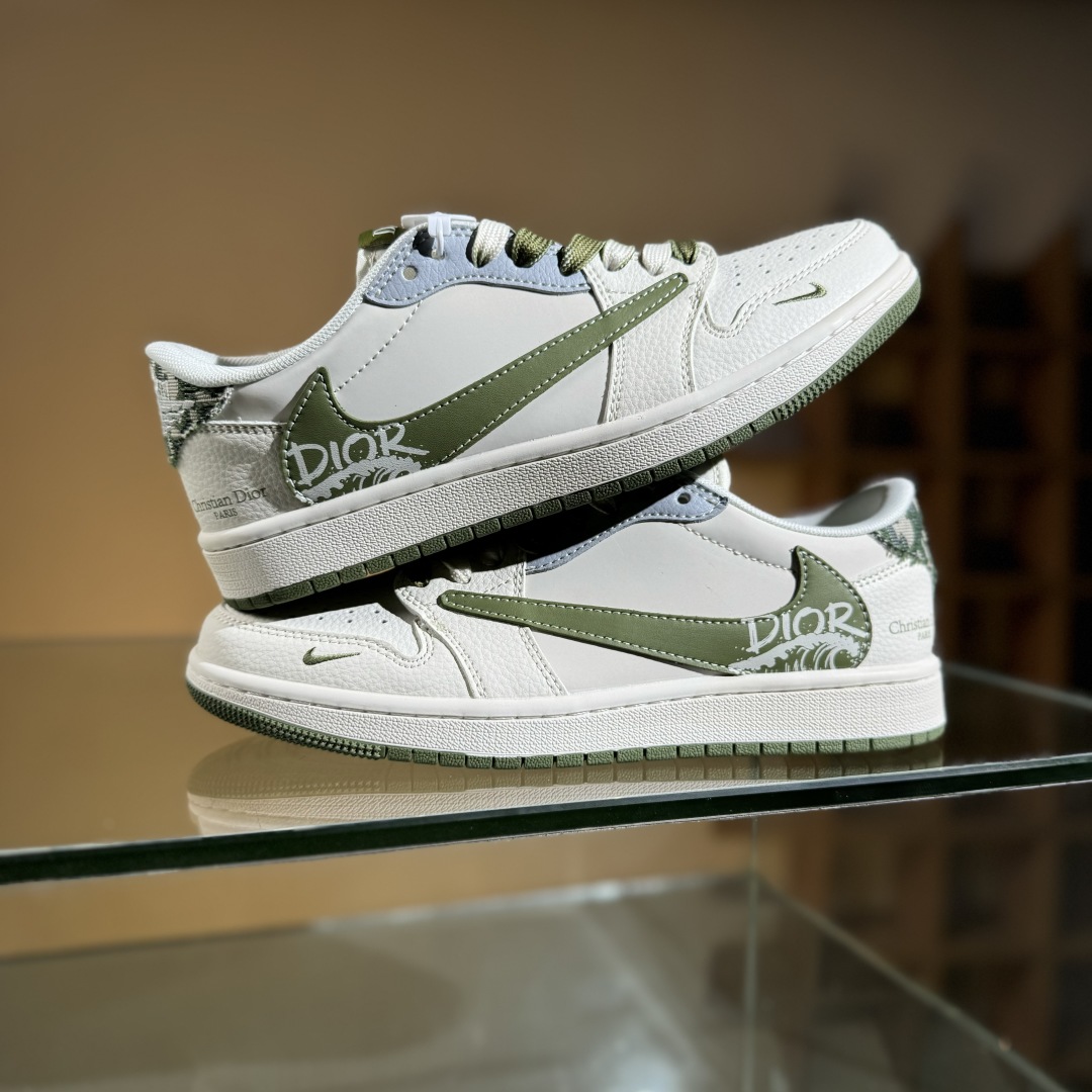280 Travis Scott x Fragment Design x Air Jordan 1 Low SP AJ1 乔1 迪奥联名 米灰绿 低帮文化休闲板鞋 QW5088-203