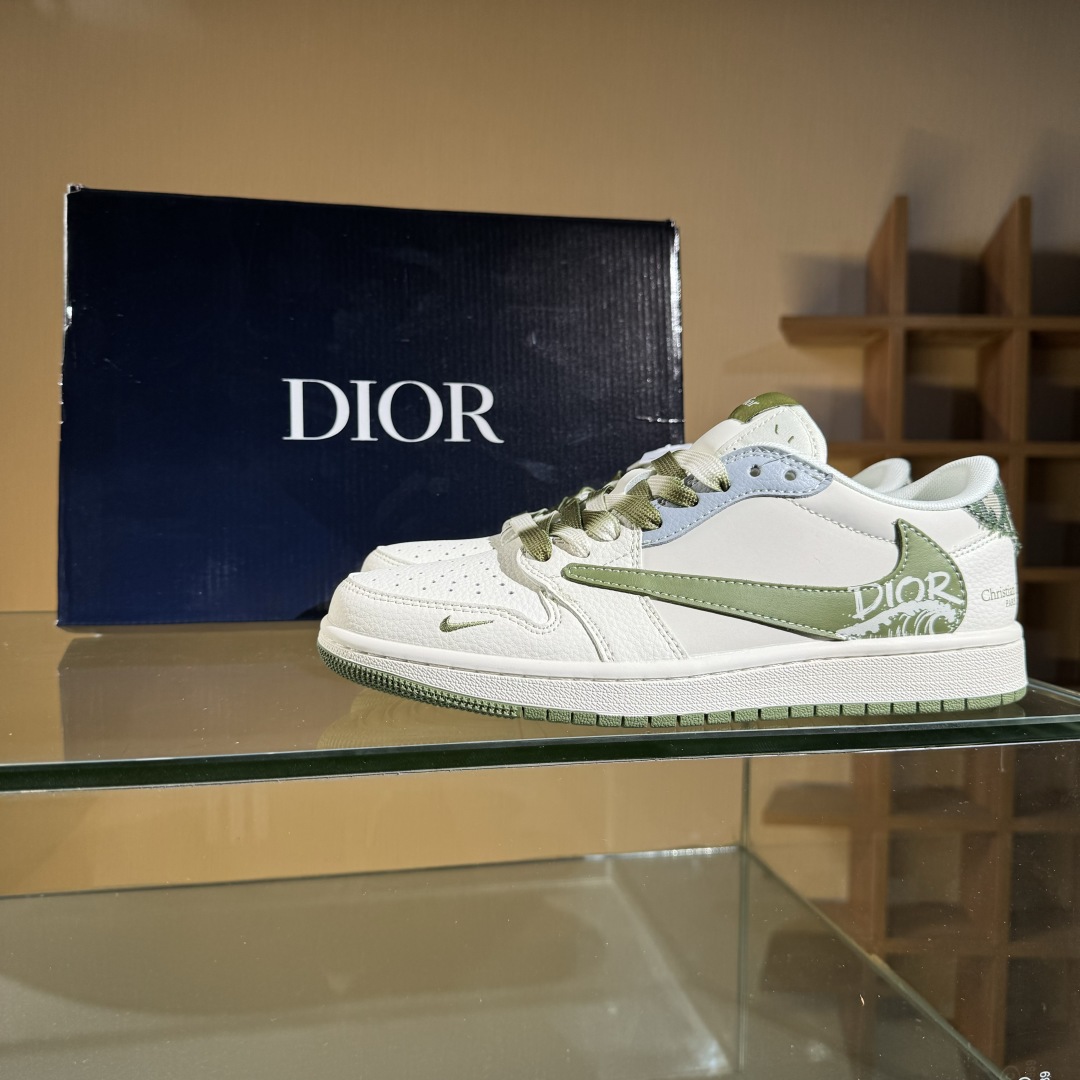 280 Travis Scott x Fragment Design x Air Jordan 1 Low SP AJ1 乔1 迪奥联名 米灰绿 低帮文化休闲板鞋 QW5088-203
