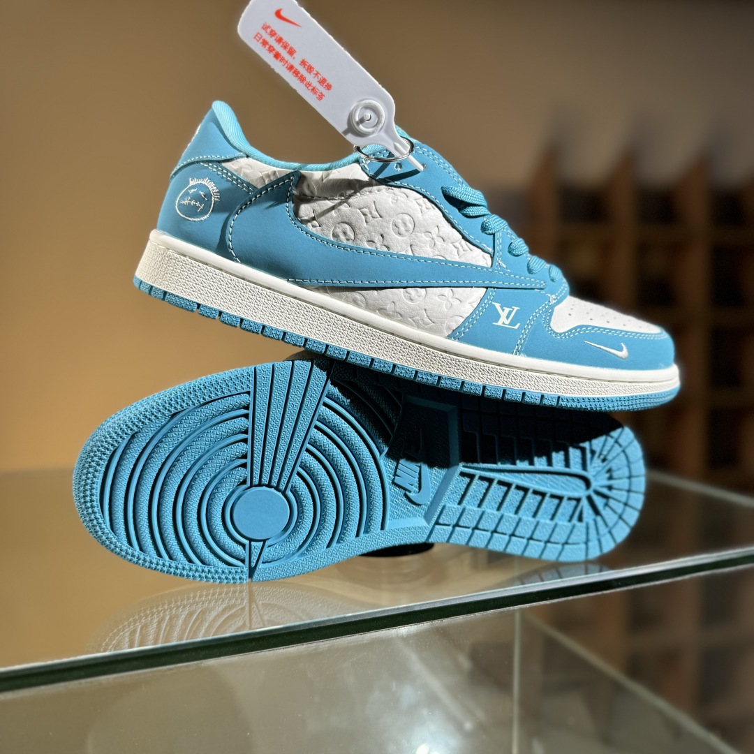 280 Travis Scott x Fragment Design x Air Jordan 1 Low SP AJ1 乔1 LV联名 浅天蓝 低帮文化休闲板鞋 LD2025-034