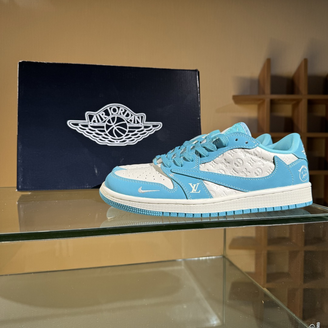 280 Travis Scott x Fragment Design x Air Jordan 1 Low SP AJ1 乔1 LV联名 浅天蓝 低帮文化休闲板鞋 LD2025-034
