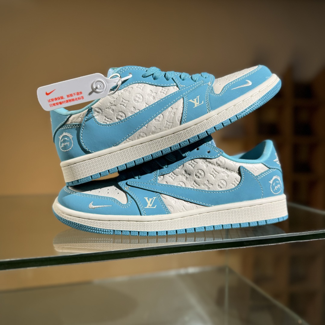 280 Travis Scott x Fragment Design x Air Jordan 1 Low SP AJ1 乔1 LV联名 浅天蓝 低帮文化休闲板鞋 LD2025-034