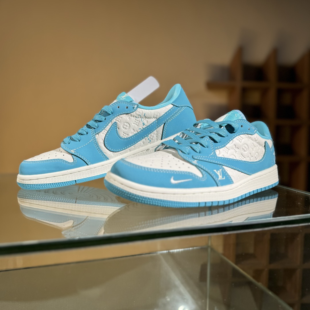 280 Travis Scott x Fragment Design x Air Jordan 1 Low SP AJ1 乔1 LV联名 浅天蓝 低帮文化休闲板鞋 LD2025-034