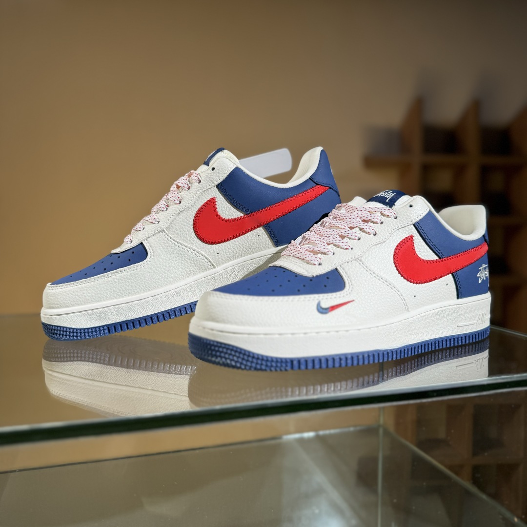 260 Nike Air Force 1'07 Low 斯图西联名 米蓝红针织勾 空军一号定制休闲板鞋 KJ1688-008