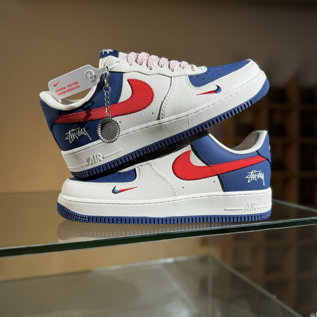 260 Nike Air Force 1'07 Low 斯图西联名 米蓝红针织勾 空军一号定制休闲板鞋 KJ1688-008