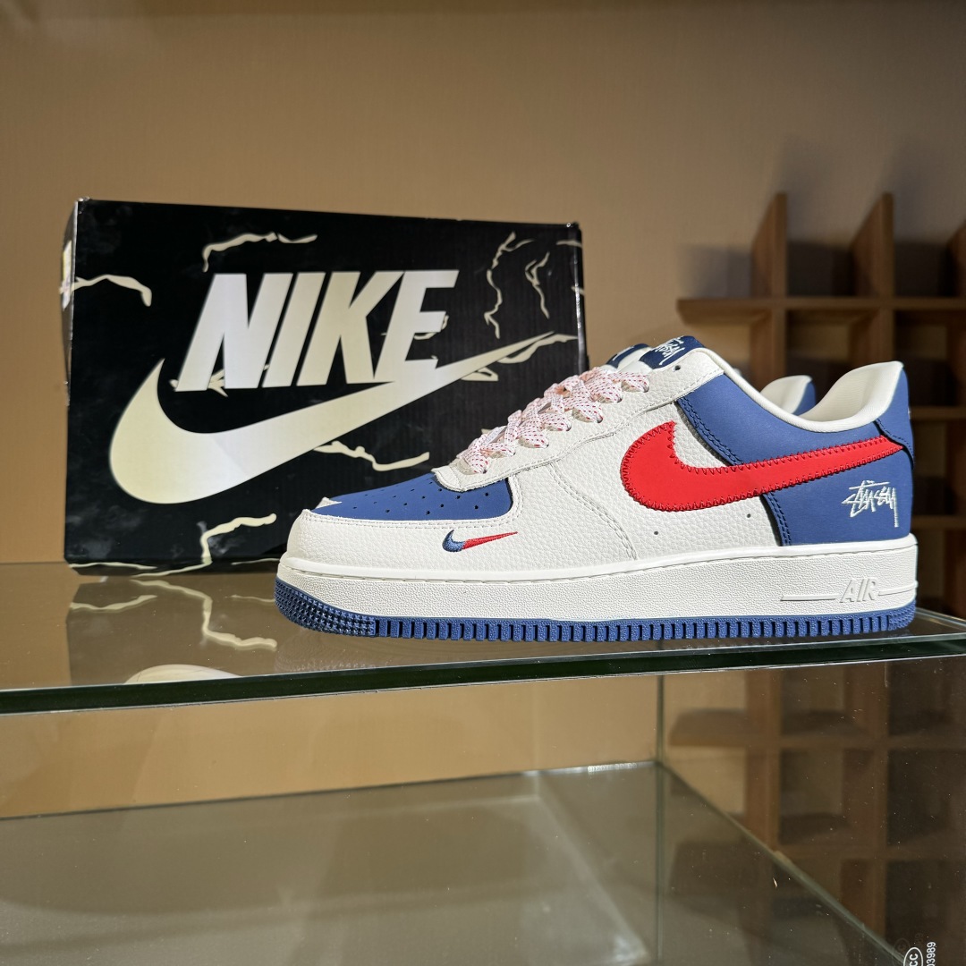 260 Nike Air Force 1'07 Low 斯图西联名 米蓝红针织勾 空军一号定制休闲板鞋 KJ1688-008