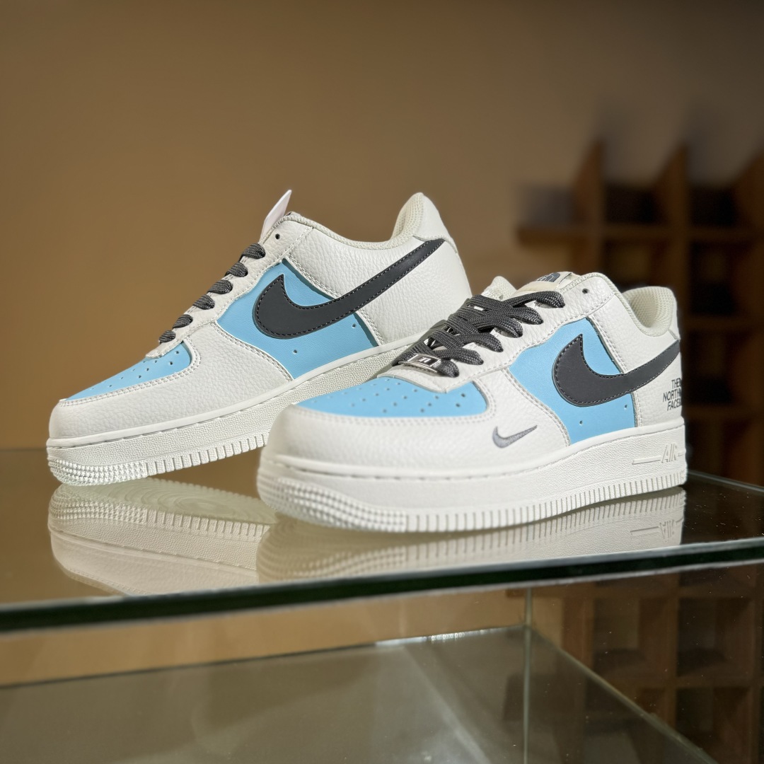 260 Nike Air Force 1'07 Low 北面联名 米浅蓝灰勾 空军一号定制休闲板鞋 CS5288-026