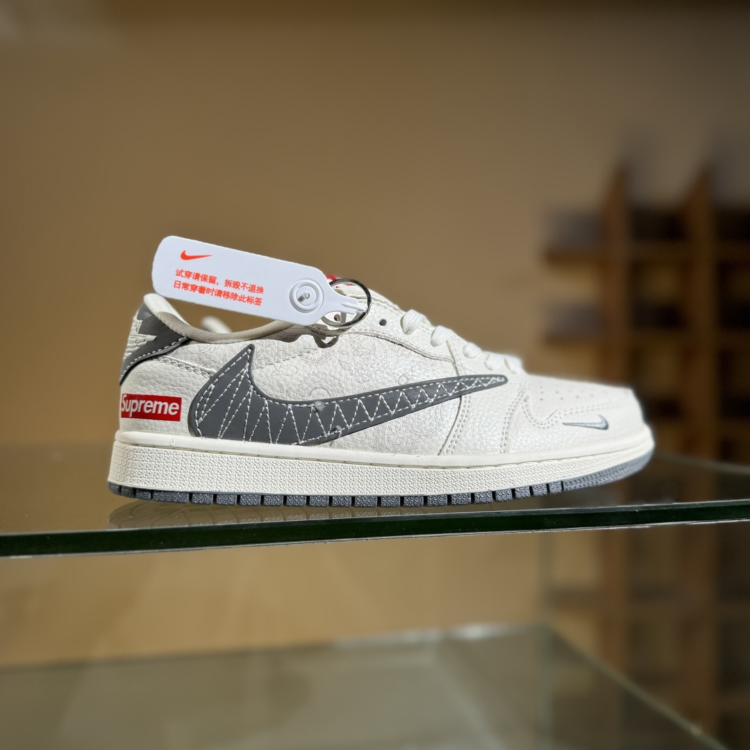280 Travis Scott x Fragment Design x Air Jordan 1 Low SP AJ1 乔1 Supreme联名 米白暗花 低帮文化休闲板鞋 XS2025-050