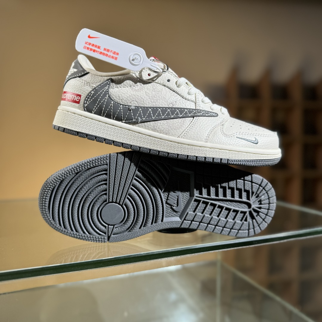 280 Travis Scott x Fragment Design x Air Jordan 1 Low SP AJ1 乔1 Supreme联名 米白暗花 低帮文化休闲板鞋 XS2025-050