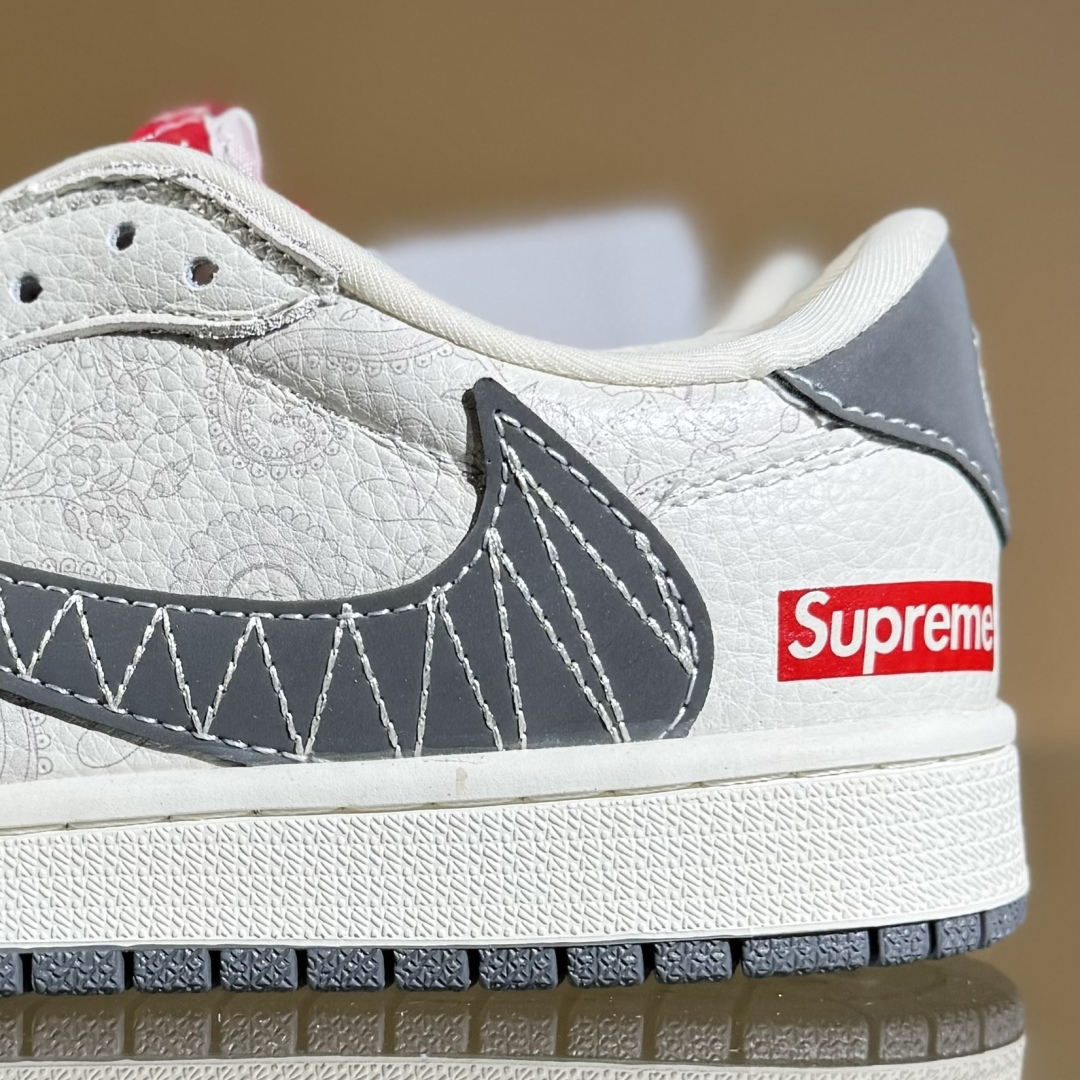 280 Travis Scott x Fragment Design x Air Jordan 1 Low SP AJ1 乔1 Supreme联名 米白暗花 低帮文化休闲板鞋 XS2025-050