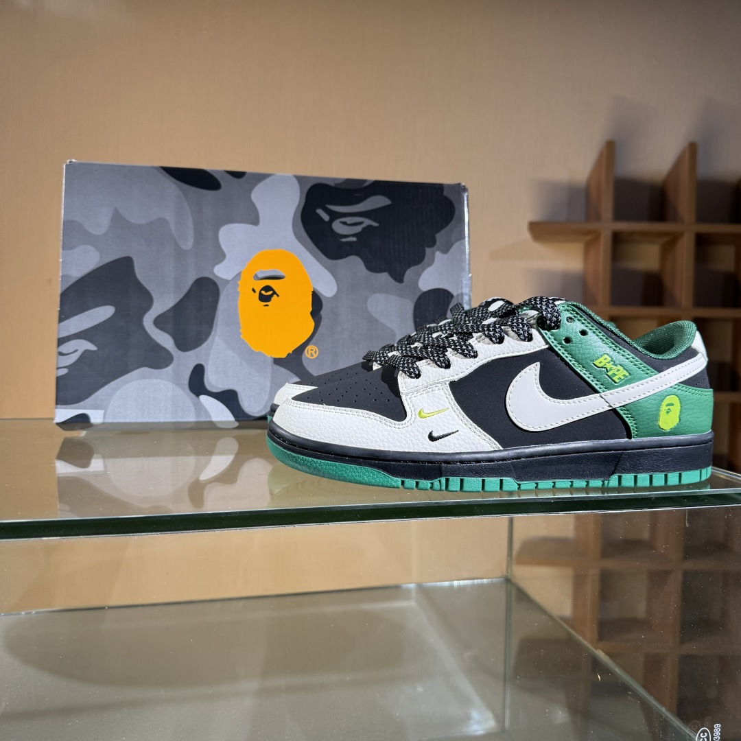 280 Nike SB Dunk Low Bape联名 米黑绿双勾  低帮休闲板鞋 QW5836-015