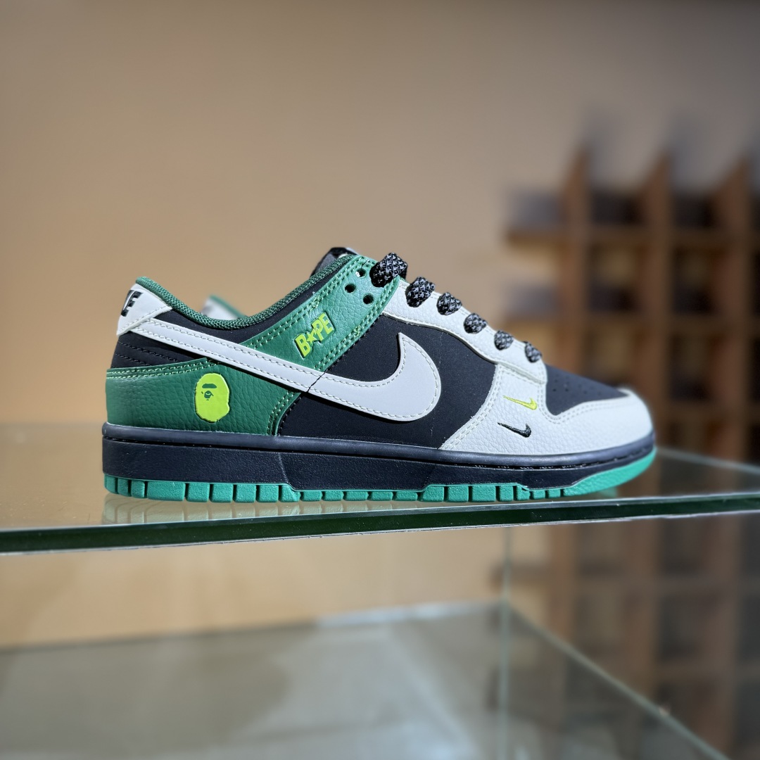 280 Nike SB Dunk Low Bape联名 米黑绿双勾  低帮休闲板鞋 QW5836-015