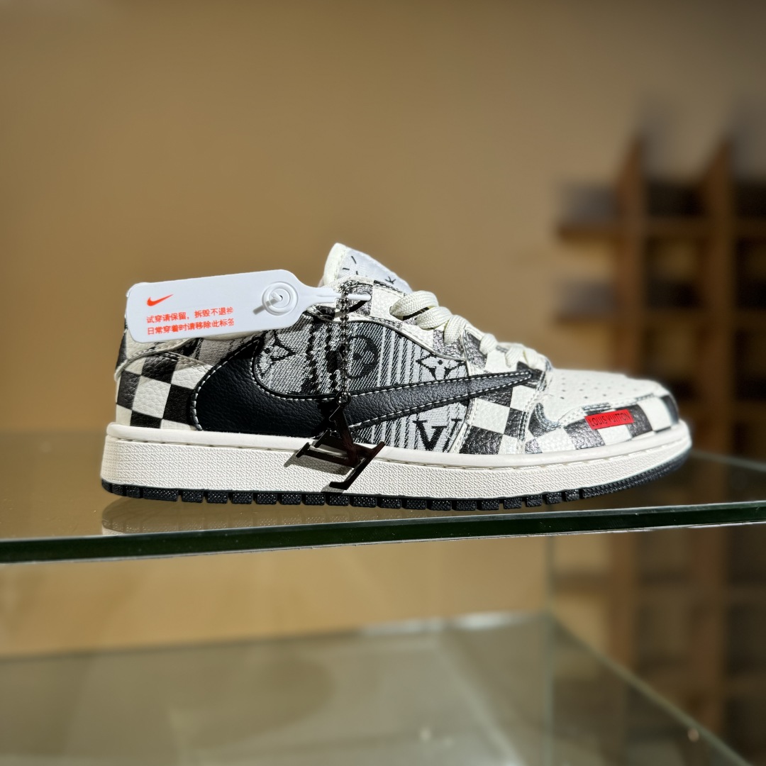 280 Travis Scott x Fragment Design x Air Jordan 1 Low SP AJ1 乔1 LV联名 黑白格牛仔 低帮文化休闲板鞋 LD2028-047