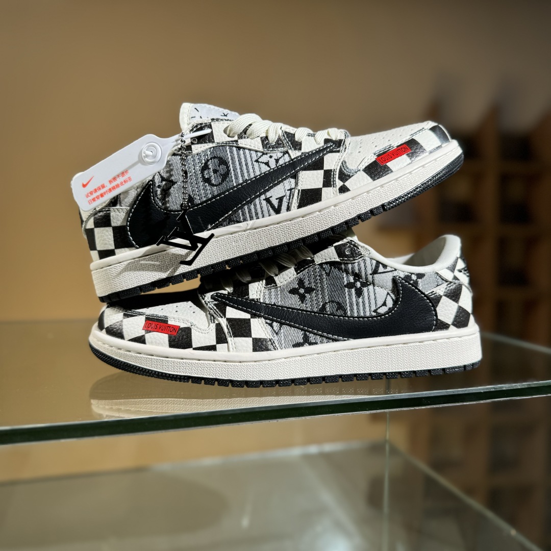 280 Travis Scott x Fragment Design x Air Jordan 1 Low SP AJ1 乔1 LV联名 黑白格牛仔 低帮文化休闲板鞋 LD2028-047