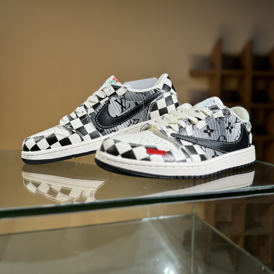 280 Travis Scott x Fragment Design x Air Jordan 1 Low SP AJ1 乔1 LV联名 黑白格牛仔 低帮文化休闲板鞋 LD2028-047
