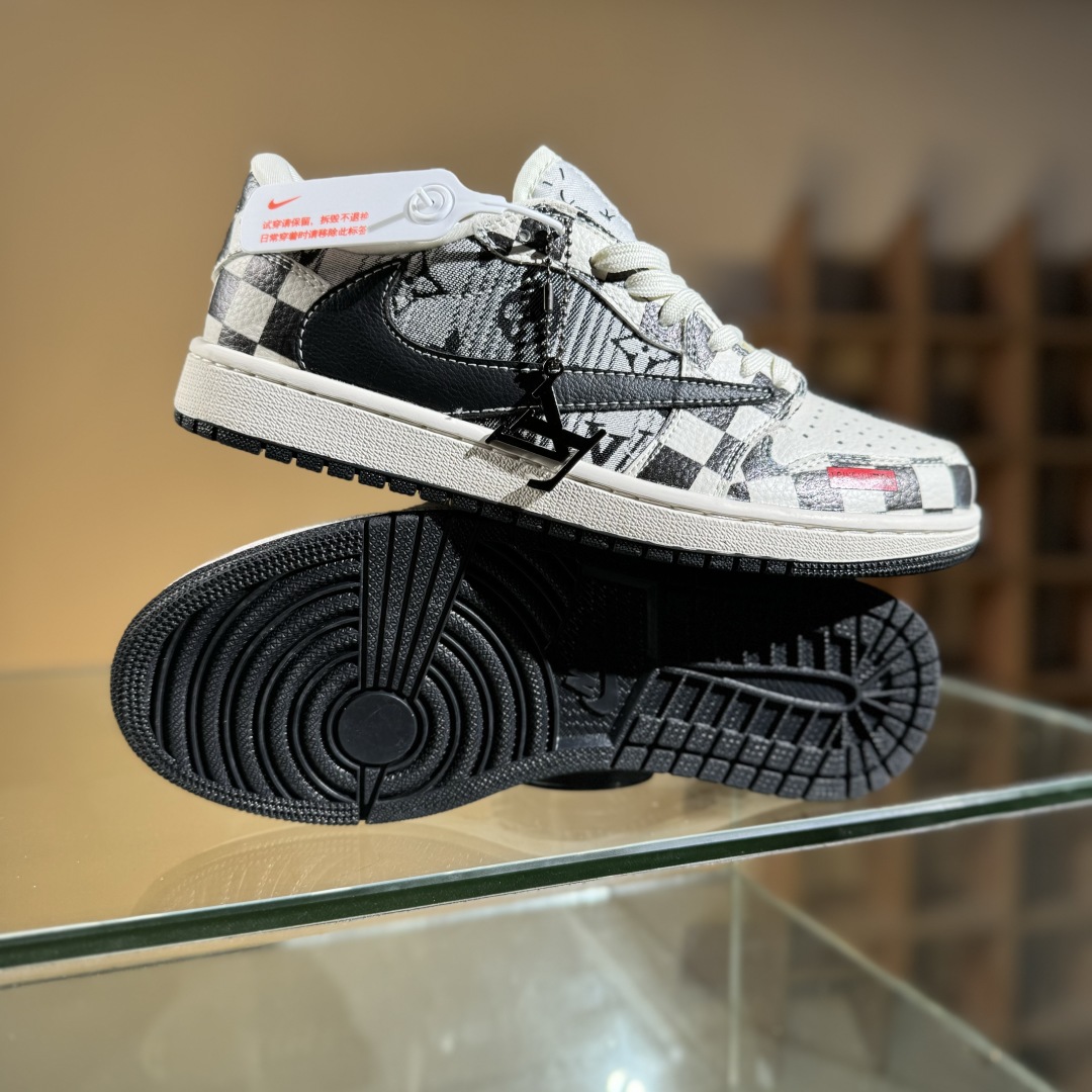 280 Travis Scott x Fragment Design x Air Jordan 1 Low SP AJ1 乔1 LV联名 黑白格牛仔 低帮文化休闲板鞋 LD2028-047