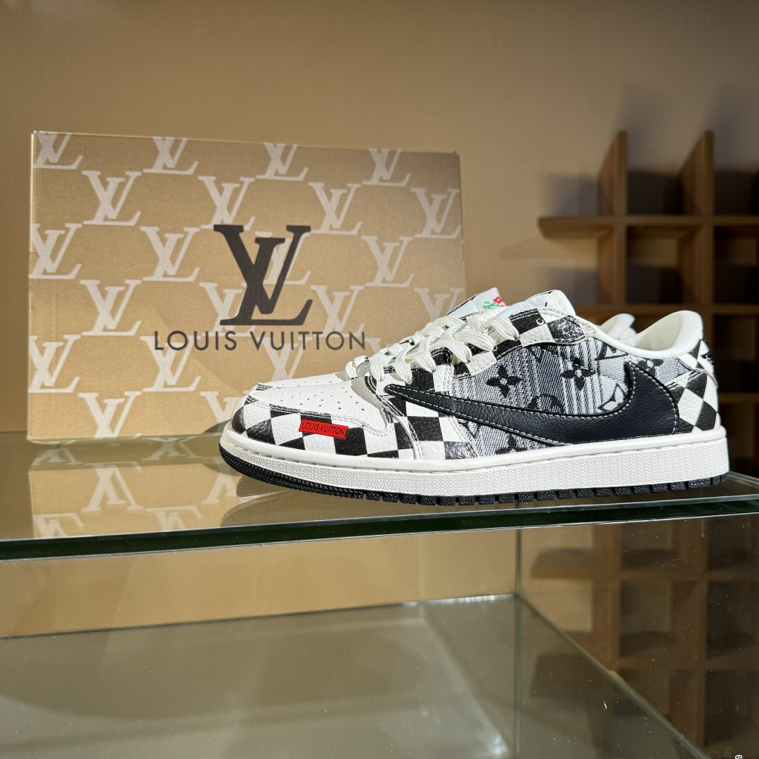 280 Travis Scott x Fragment Design x Air Jordan 1 Low SP AJ1 乔1 LV联名 黑白格牛仔 低帮文化休闲板鞋 LD2028-047