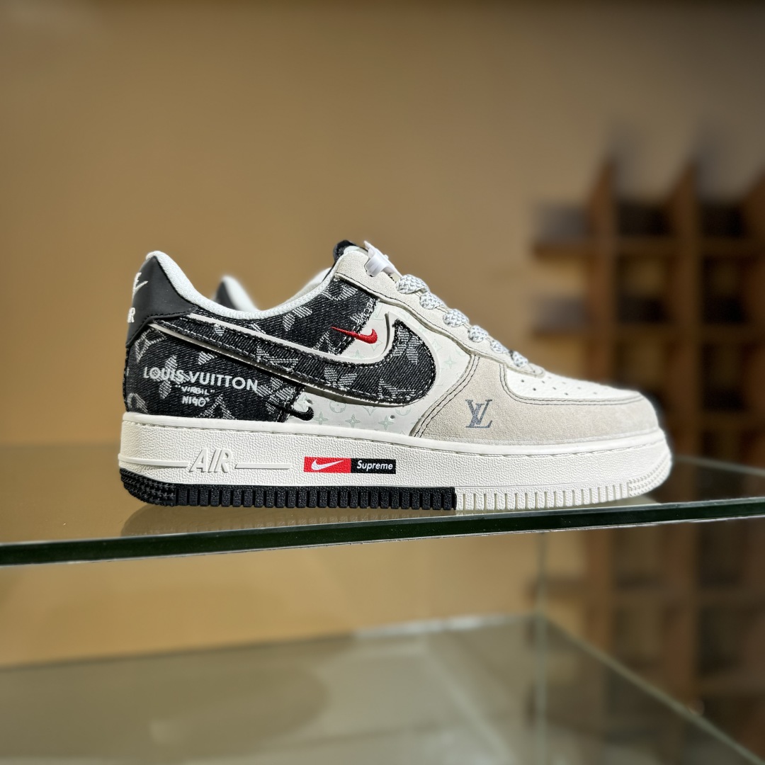 260 Nike Air Force 1'07 Low LV联名 猪八牛仔米黑 空军一号定制休闲板鞋 MZ9588-803