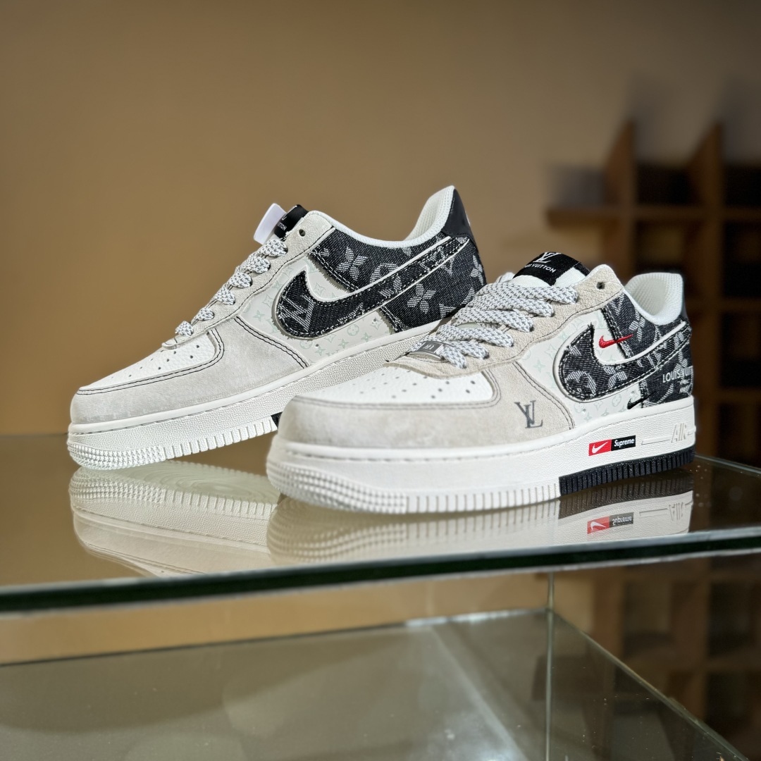 260 Nike Air Force 1'07 Low LV联名 猪八牛仔米黑 空军一号定制休闲板鞋 MZ9588-803