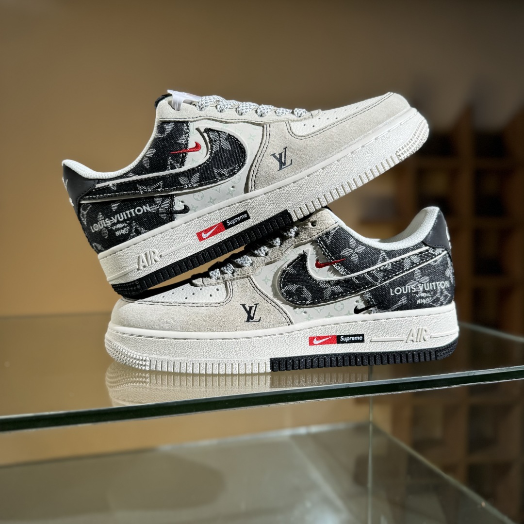 260 Nike Air Force 1'07 Low LV联名 猪八牛仔米黑 空军一号定制休闲板鞋 MZ9588-803