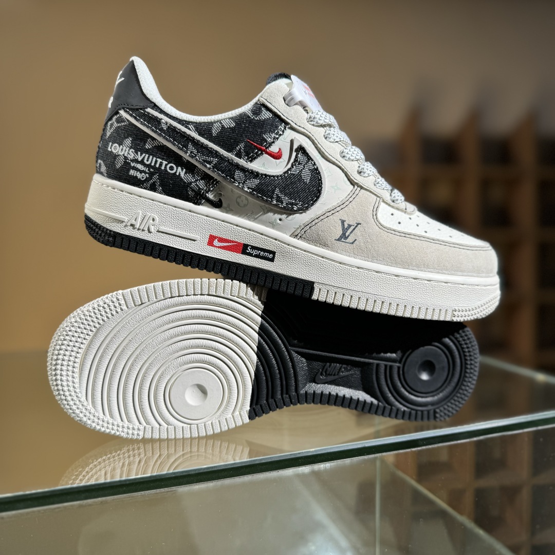 260 Nike Air Force 1'07 Low LV联名 猪八牛仔米黑 空军一号定制休闲板鞋 MZ9588-803