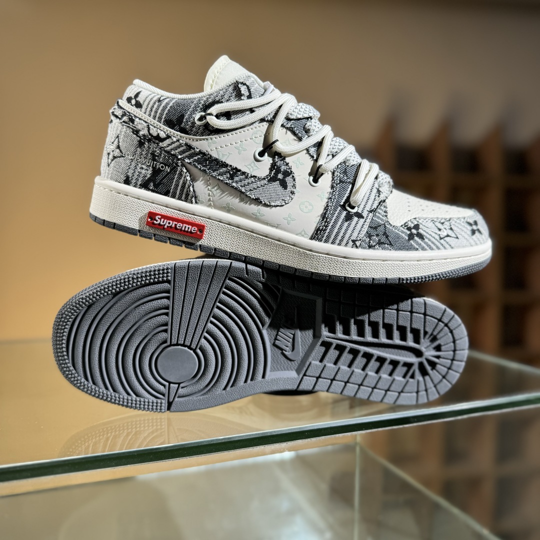 300 Travis Scott x Fragment Design x Air Jordan 1 Low SP AJ1 乔1 LV联名 黑帆布抽绳 低帮文化休闲板鞋 YX5066-372
