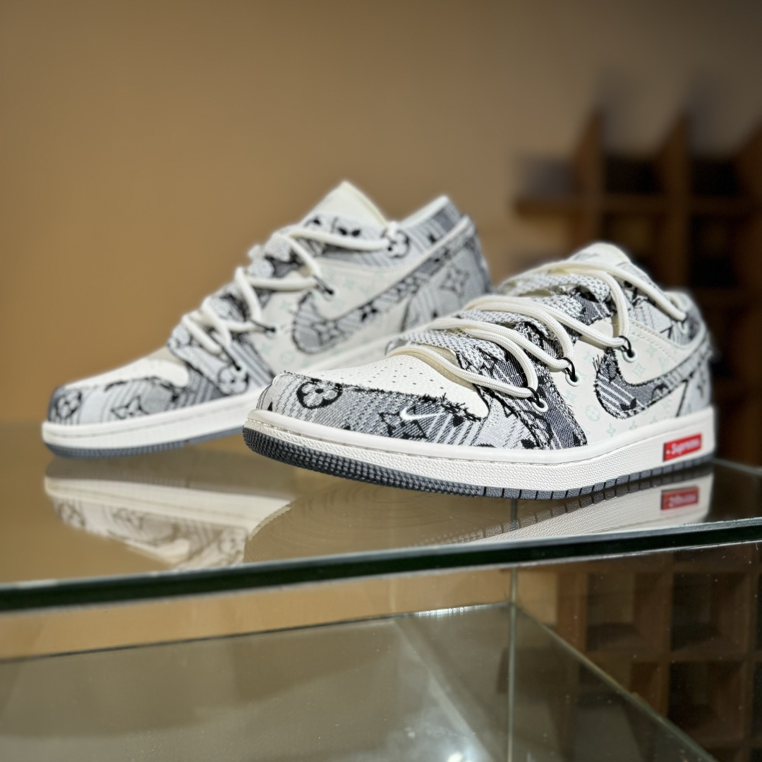 300 Travis Scott x Fragment Design x Air Jordan 1 Low SP AJ1 乔1 LV联名 黑帆布抽绳 低帮文化休闲板鞋 YX5066-372