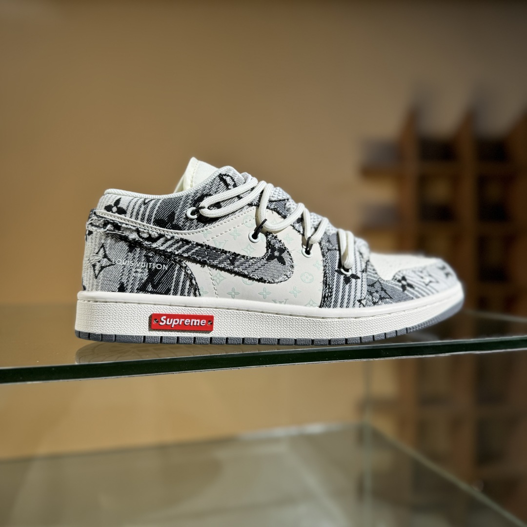 300 Travis Scott x Fragment Design x Air Jordan 1 Low SP AJ1 乔1 LV联名 黑帆布抽绳 低帮文化休闲板鞋 YX5066-372