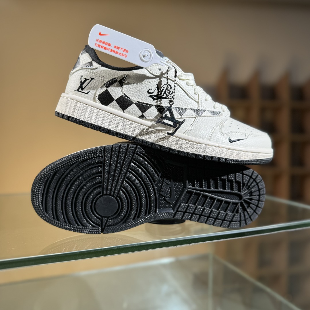 280 Travis Scott x Fragment Design x Air Jordan 1 Low SP AJ1 乔1 LV联名 白黑两小勾 低帮文化休闲板鞋 LD2028-040