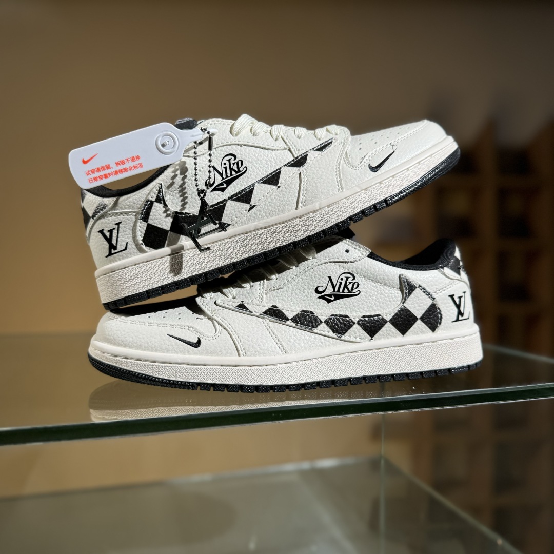 280 Travis Scott x Fragment Design x Air Jordan 1 Low SP AJ1 乔1 LV联名 白黑两小勾 低帮文化休闲板鞋 LD2028-040