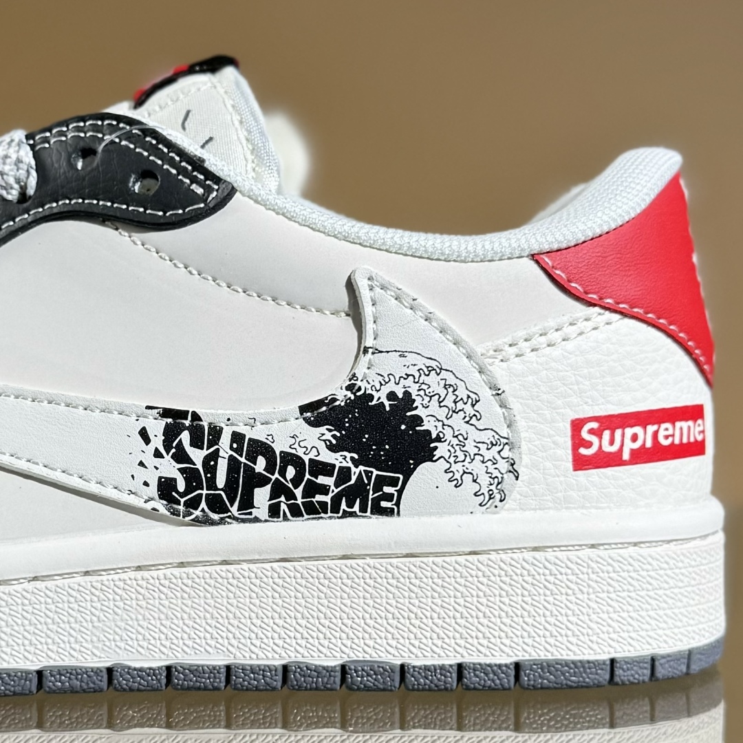 280 Travis Scott x Fragment Design x Air Jordan 1 Low SP AJ1 乔1 Supreme联名 米灰黑红尾 低帮文化休闲板鞋 QW5088-201
