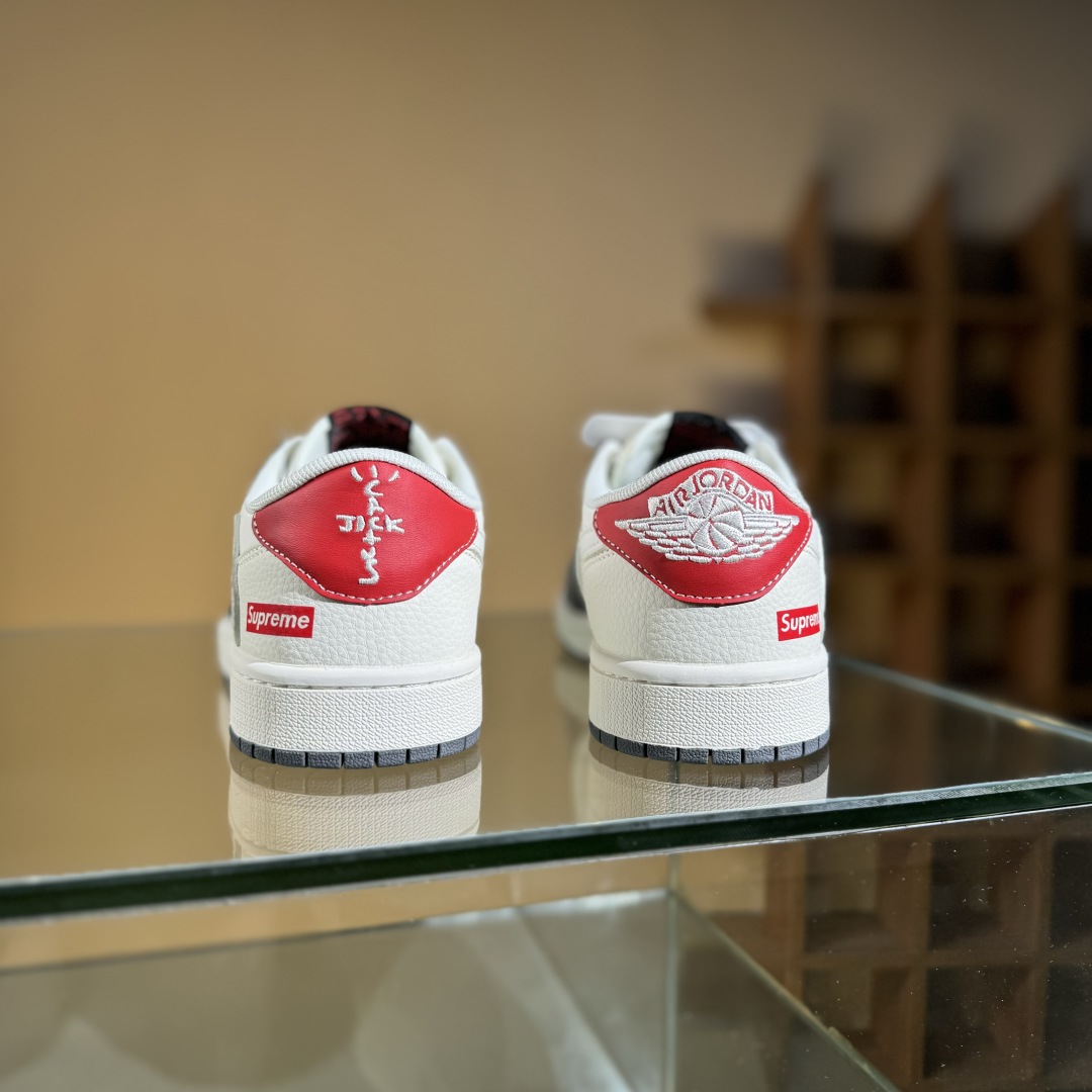 280 Travis Scott x Fragment Design x Air Jordan 1 Low SP AJ1 乔1 Supreme联名 米灰黑红尾 低帮文化休闲板鞋 QW5088-201