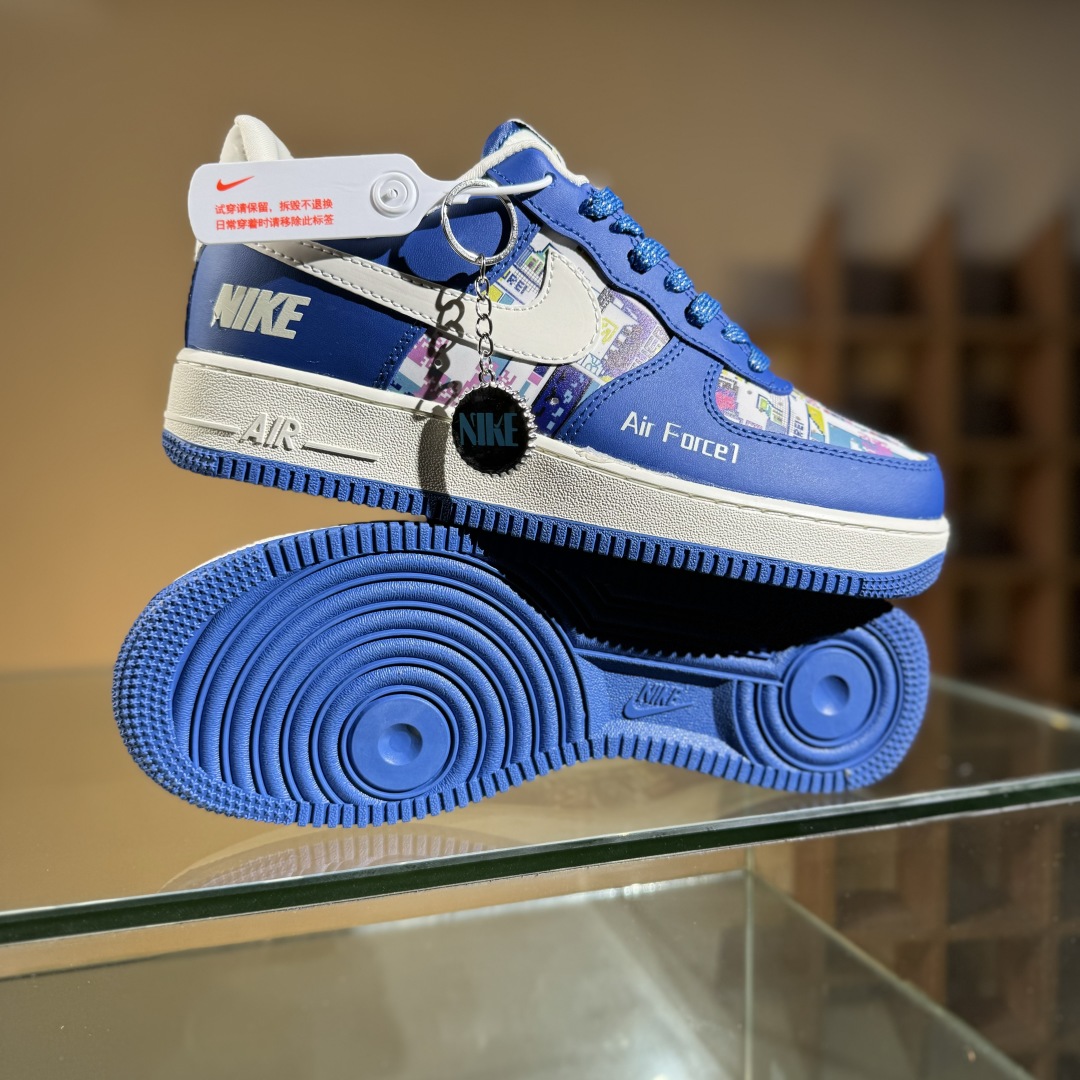 260 Nike Air Force 1'07 Low 耐克联名 双拼蓝白勾 空军一号低帮休闲板鞋 KJ1688-009