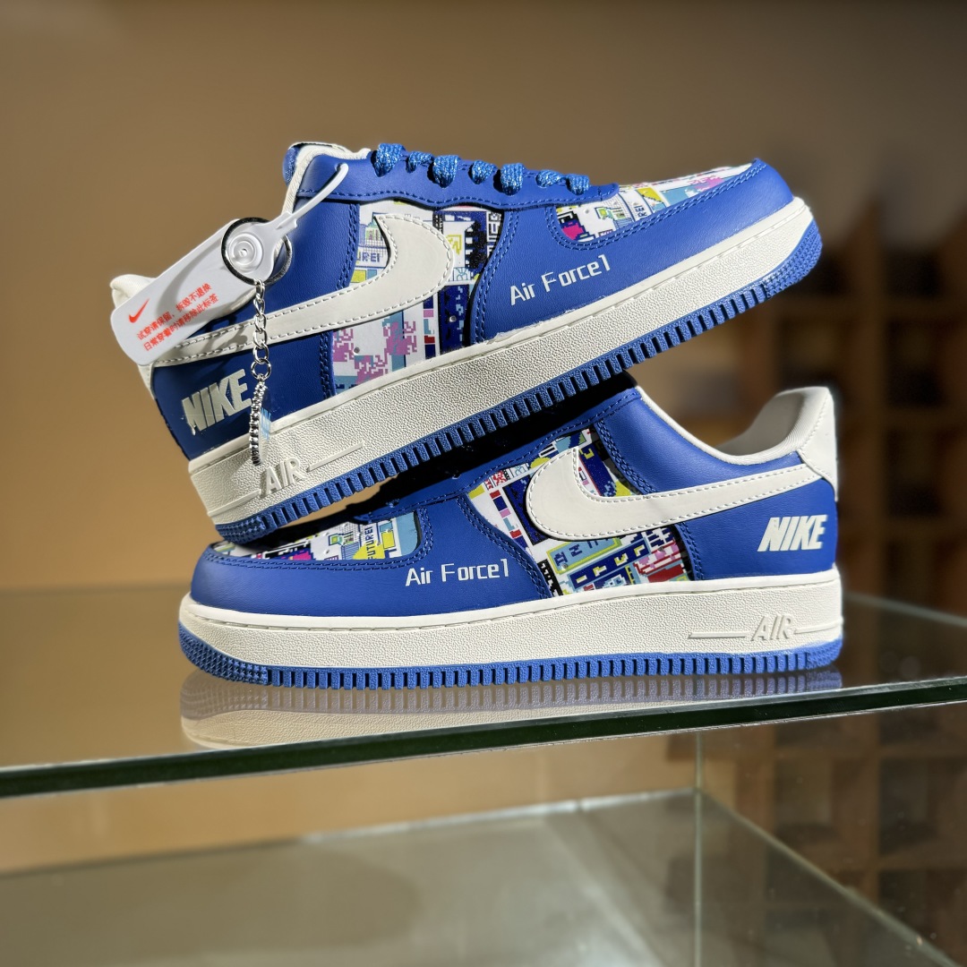 260 Nike Air Force 1'07 Low 耐克联名 双拼蓝白勾 空军一号低帮休闲板鞋 KJ1688-009