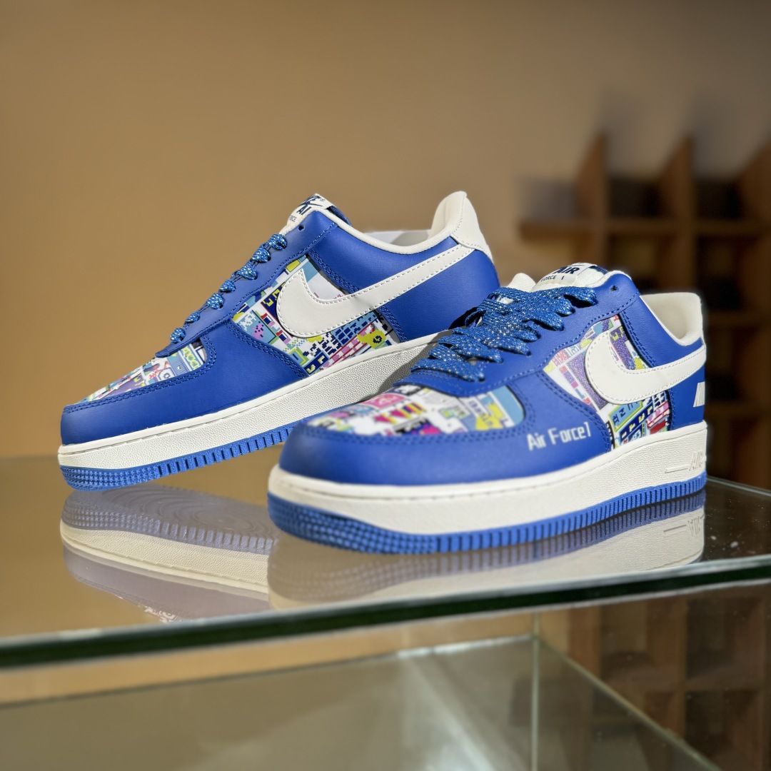 260 Nike Air Force 1'07 Low 耐克联名 双拼蓝白勾 空军一号低帮休闲板鞋 KJ1688-009