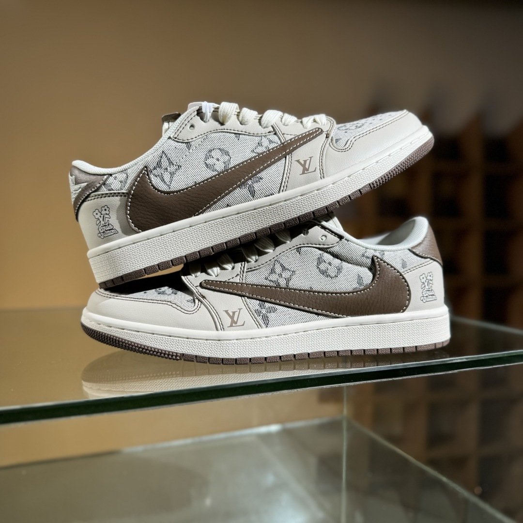 280 Travis Scott x Fragment Design x Air Jordan 1 Low SP AJ1 乔1 LV联名 米棕布尾 低帮文化休闲板鞋 XS7089-605