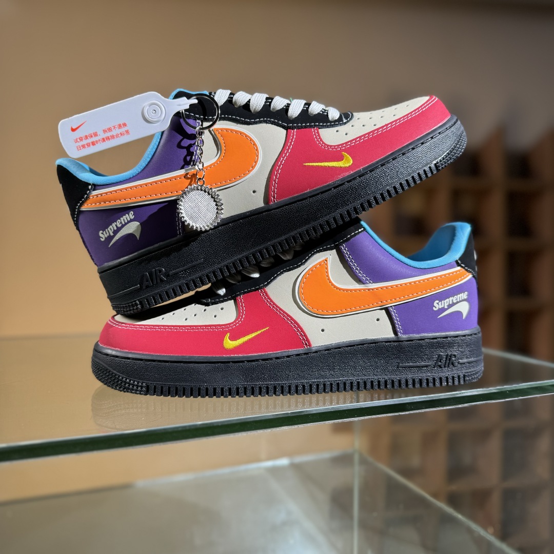 260 Nike Air Force 1'07 Low Supreme联名 红黄紫 空军一号低帮休闲板鞋 KB1688-004