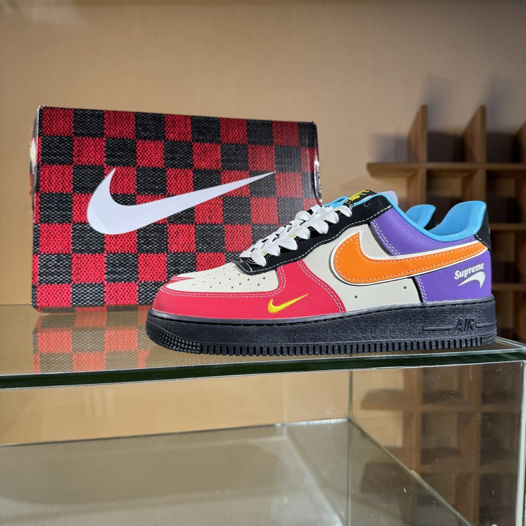 260 Nike Air Force 1'07 Low Supreme联名 红黄紫 空军一号低帮休闲板鞋 KB1688-004