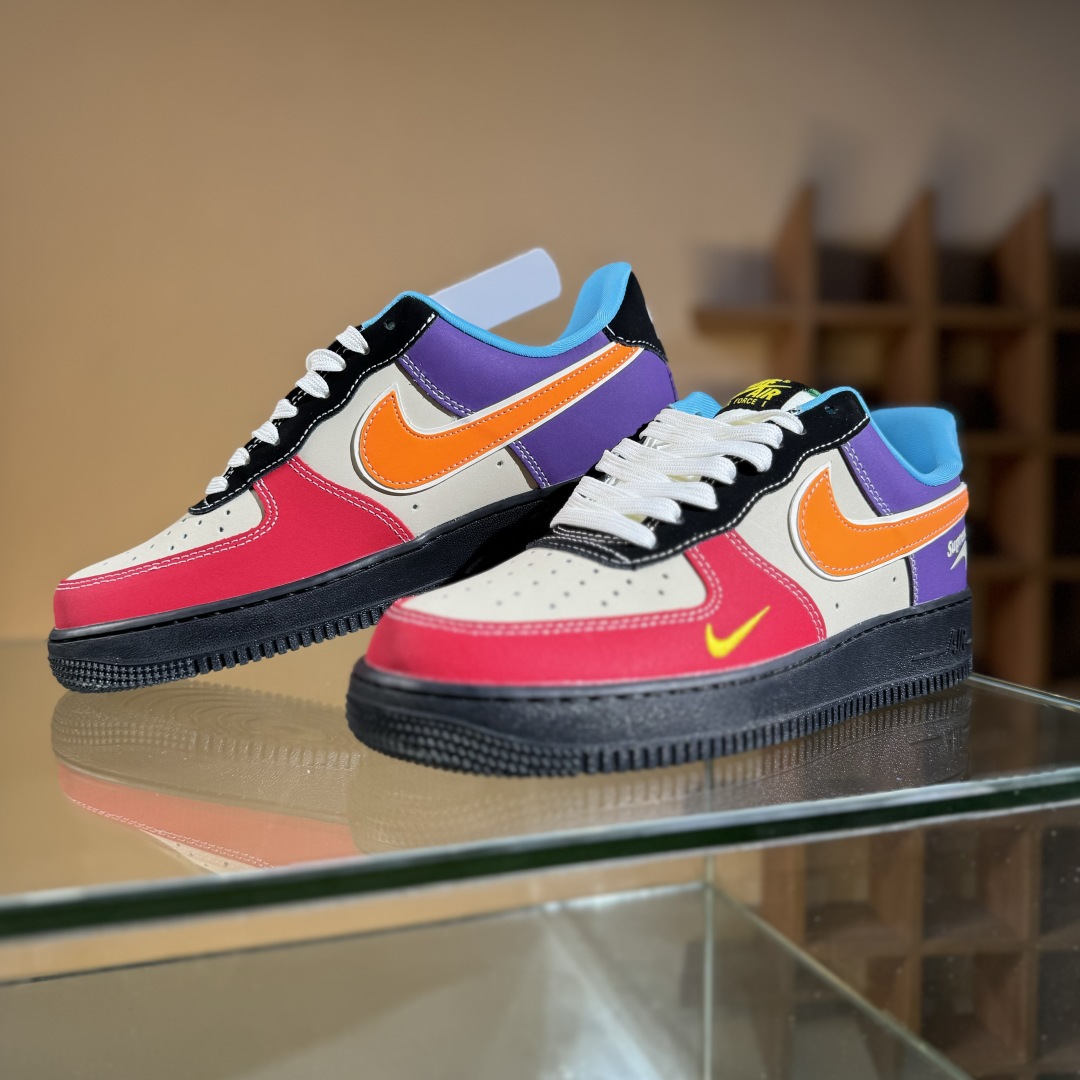 260 Nike Air Force 1'07 Low Supreme联名 红黄紫 空军一号低帮休闲板鞋 KB1688-004