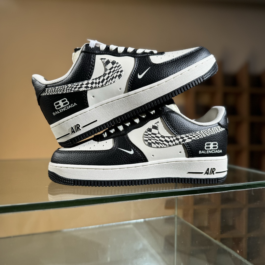 260 Nike Air Force 1'07 Low 巴黎世家联名 米黑创意勾 空军一号低帮休闲板鞋 HJ3318-003