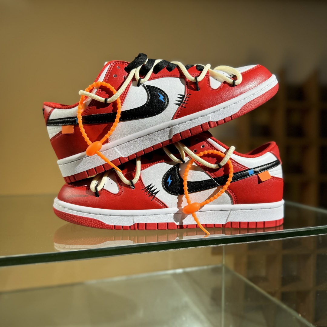 220 Nike SB Dunk Low 白黑红 绑带 低帮休闲板鞋 DD1391-602