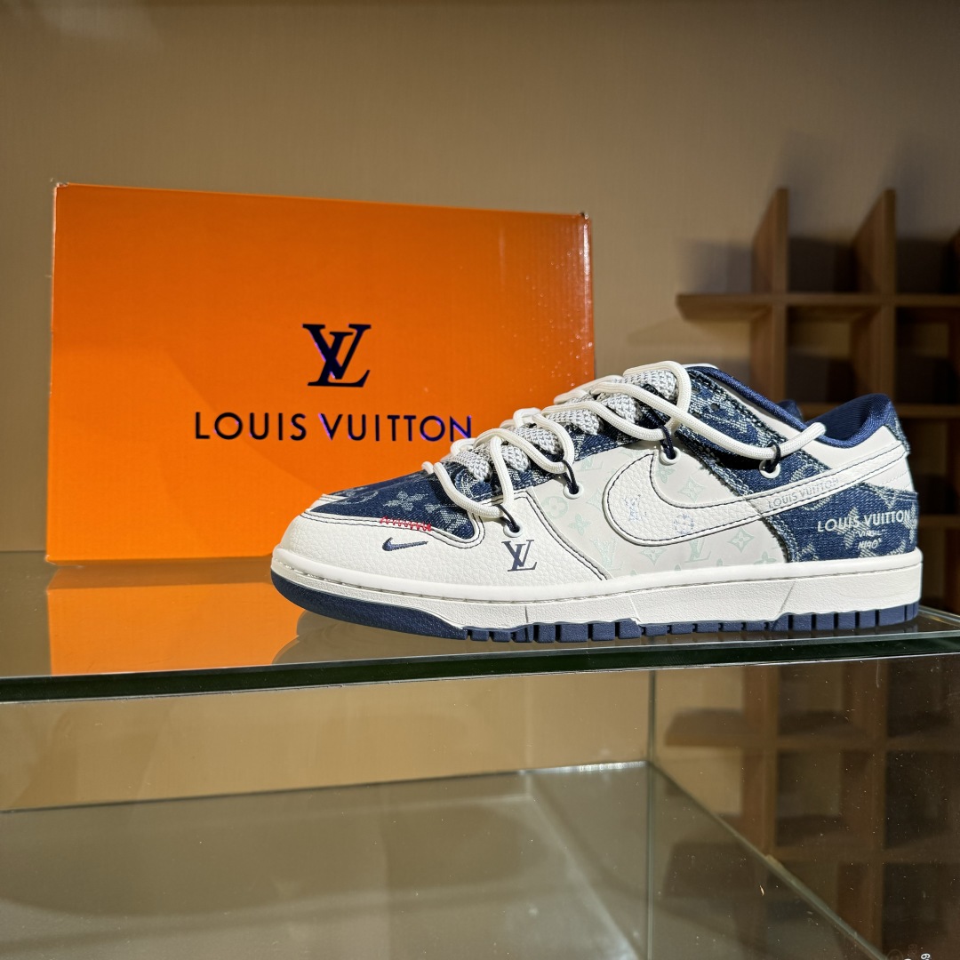 300 Nike SB Dunk Low LV联名 蓝暗花抽绳  低帮休闲板鞋 YX5066-376