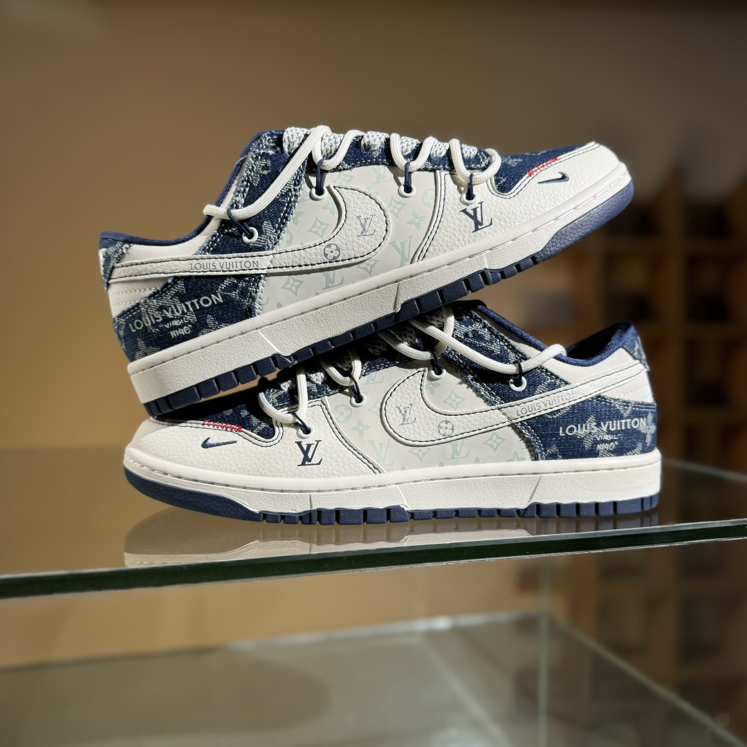 300 Nike SB Dunk Low LV联名 蓝暗花抽绳  低帮休闲板鞋 YX5066-376