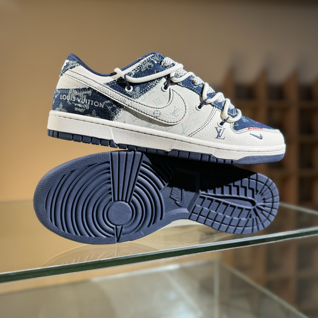 300 Nike SB Dunk Low LV联名 蓝暗花抽绳  低帮休闲板鞋 YX5066-376