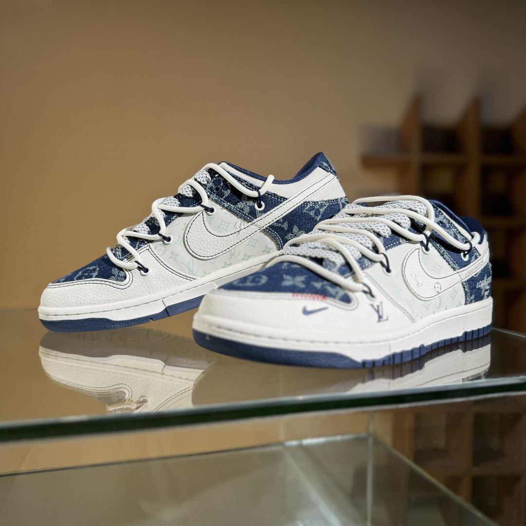 300 Nike SB Dunk Low LV联名 蓝暗花抽绳  低帮休闲板鞋 YX5066-376