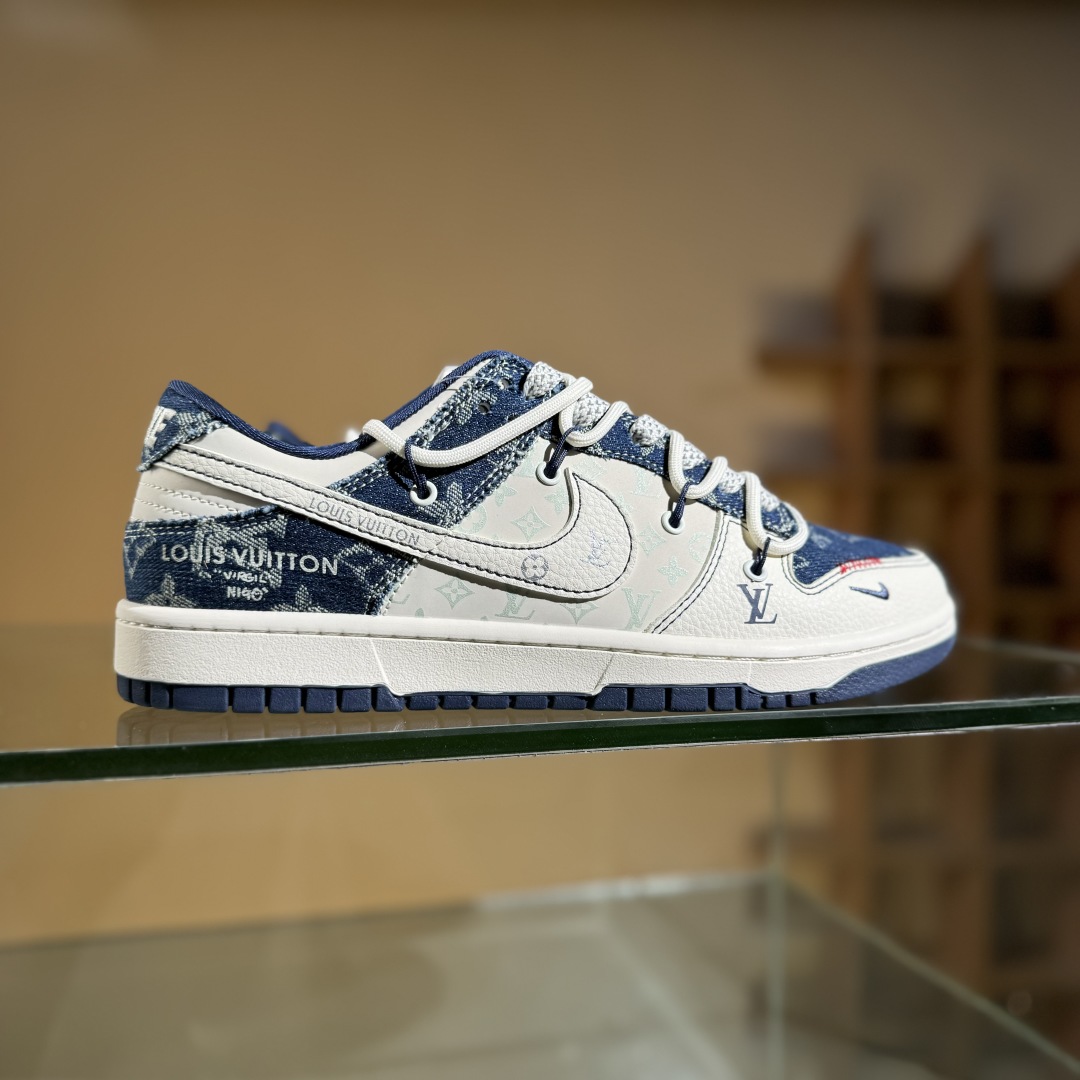 300 Nike SB Dunk Low LV联名 蓝暗花抽绳  低帮休闲板鞋 YX5066-376